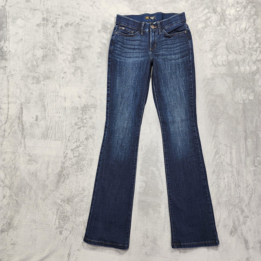 Lee Jeans Womens 2 LONG Blue Mid Rise Regular Fit Bootcut Flex Motion‎ Stretch